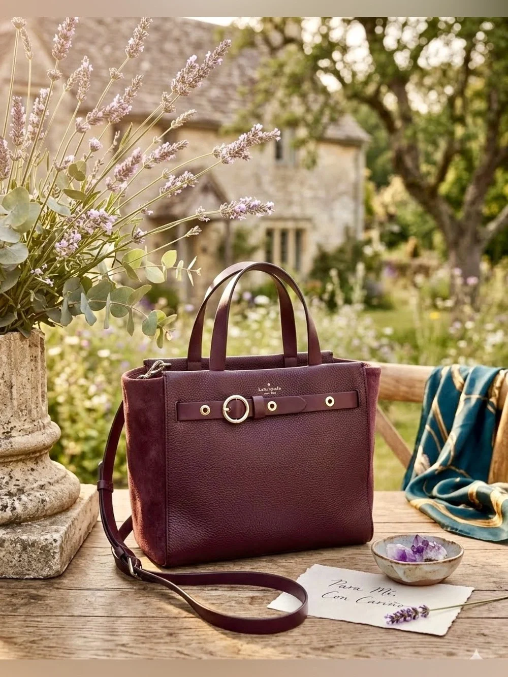 Kate Spade Felix Belted Satchel Plum Burgundy Leather Suede